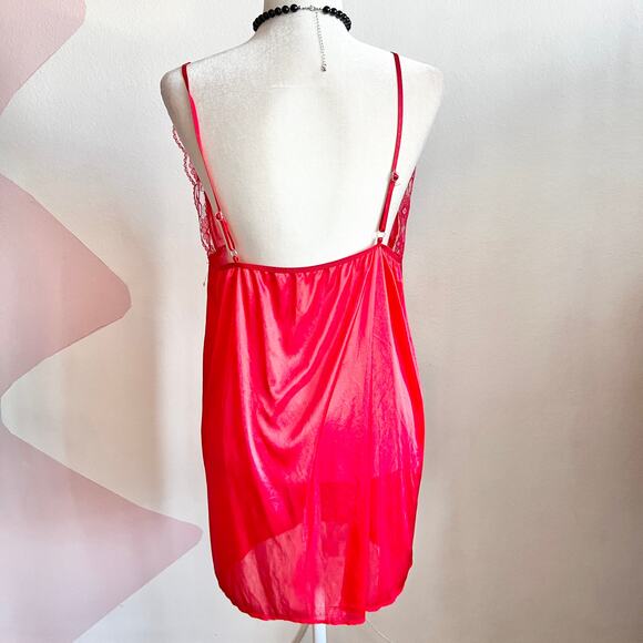 Red Lace Babydoll Slip Dress, Coquette Y2K Romantic Goth Indie Sleaze 90s Medium - Picture 3 of 5